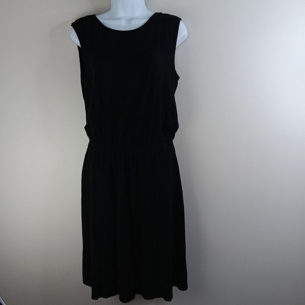 ATHLETA Dress Black Sleeveless Elastic Waist Jersey Stretch Silk Blend Size ST